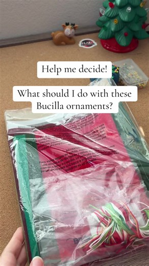I need your opinions! I’m not sure what to do with these Bucilla ornaments. Should I do a color change? #bucilla #feltornaments #crafty #handmade #sewingtiktok