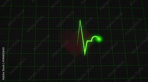 Heartbeat monitor line, seamlessly loop animation, green line graph of heart rhythm on medical screen with grid. ECG, EKG electrocardiogram shows heart beat. Generative AI