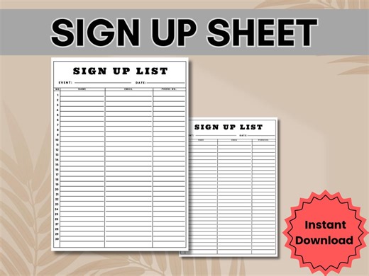 Sign up Sheet Printable Template, Event Volunteer Signup Form, Party Guest List, Business Sheet PDF - Etsy