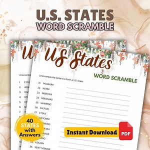 U.S. STATES Word Scramble With Answers | Printable Family Friends Party Quiz Game - Etsy