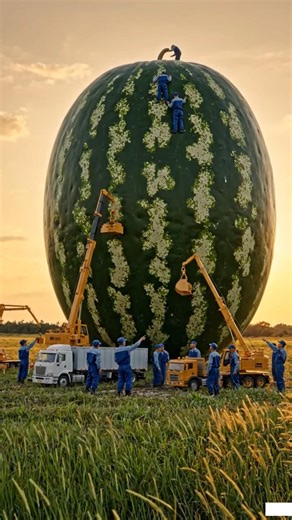GIANT Watermelon Bigger Than a Truck 🍉 | Tiny Workers Cutting It in 4K (Satisfying!) #shorts