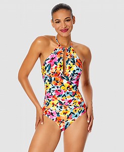 Anne Cole Women's Floral-Print High-Neck One-Piece Swimsuit - Macy's