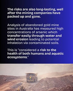 4.3K views · 47 reactions | Research published in the Medical Journal of Australia within the last few weeks examines the public health impacts of mining in Australia. Spoiler alert: gold mining can have serious consequences, including long term. Increase risk of cancer from arsenic spreading in the environment. Link to the full article in the MJA is in the comments below.  #sustainabletarras #santanaminerals #tarras #centralotago | Sustainable Tarras | Facebook