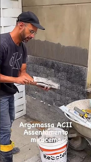 Pedra miracema assentamento na parede com argamassa ACII #miracema