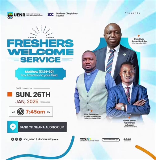 Are you reaaaaaaady?Everything is set for tomorrow’s *FRESHERS’ WELCOME SERVICE* 🔥🎊 Come with a friend to the experience the presence of God🙏 #SCC….Unity in Service #SCC….Same Love❤️, One Accord🫂@APOSA UENR 🫂❤️ @Apostle General Sam K. Ankrah @uenr_news_file