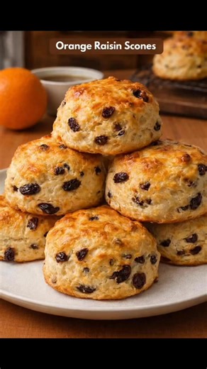 ORANGE RAISIN SCONES 🍊🥐 📌 SAVE THIS RECIPE! Perfect for breakfast or afternoon tea! Ingredients: • 2 cups all-purpose flour • ⅓ cup granulated sugar • 1 tbsp baking powder • ½ tsp salt • Zest of 1 large orange • ½ cup cold unsalted butter, cubed • ⅔ cup raisins • ½ cup heavy cream • 1 large egg • 2 tbsp fresh orange juice • 1 tsp vanilla extract | Linas Recipes