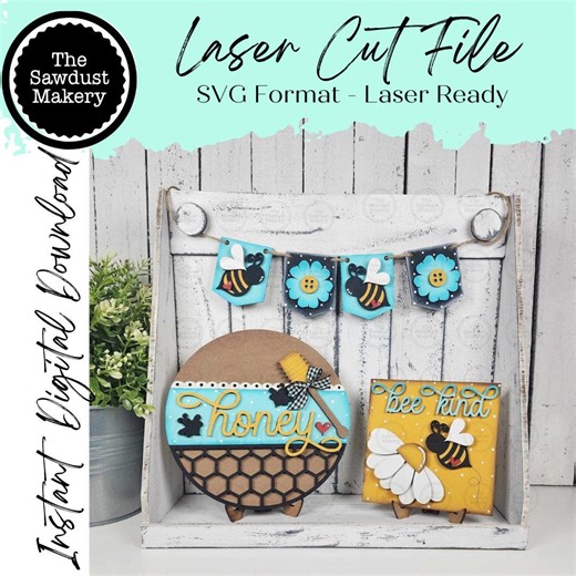 Honey Bee SVG File | Bee Mini Tray Decor Set SVG | Laser Cut File | Glowforge | Bee SVG File | Honey Bee| Daisy | Honey Bee - Etsy