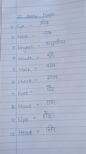 10 body parts name#writing#english#practise
