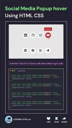 Social media pop-up Hover using html css ⚡