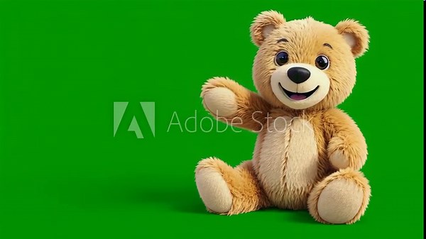Cute Teddy Bear Waving Hi on Green Screen – Animated Plush Character Overlay Stock Video
