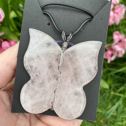 Wire Wrapped Rose Quartz Butterfly Necklace | Crystal Pendant, Love Symbol - Etsy