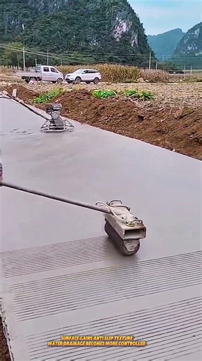 Concrete Grooving Roller Creates Anti Slip Parallel Lines on Fresh Slabs #tools #construction