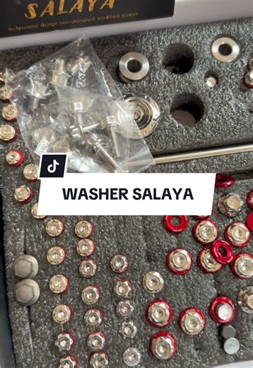 size washer salaya M6 (tkde tulisan salaya) casing engine M6 screw coverset M8 screw sprocket / footrest / mudguard belakang / cover ekzos / bracket hose brake / lever brake M10 screw caliper / disc depan / mono / side mirror M12 screw disc belakang / batang shaft depan M14 batang shaft belakang / shaft arm