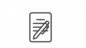 Animated line drawing of a document with a signature and pen