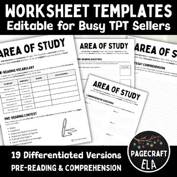 Editable Differentiated Worksheet Templates for Comprehension | Commercial Use