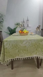 F-CHU Olive Green Leaves Tablecloth with Tassels Cotton Linen Vegetation Table Cloth for Restaurant, Indoor and Table Cover Home Decoration,Rectangular Tablecloths 60 x 102Inch（Olive Green