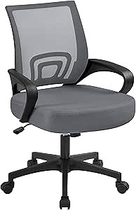 Yaheetech Mid Back Office Chair Executive Task Swivel Rolling Gaming Chair with Lumbar Support and Armrests Rolling Casters, Dark Grey