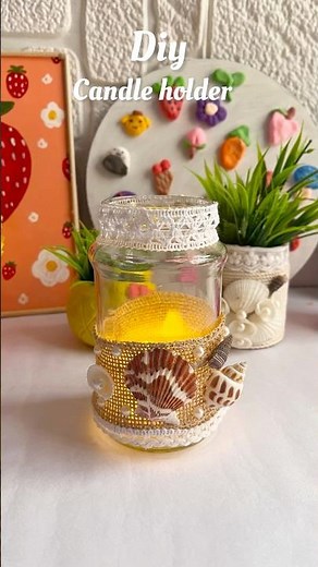 Diy candle holder 🧿❤️ | sea shells craft #seashell #candleholder #craft #creativeart #craftideas
