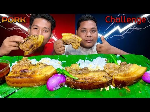 After Long Time\\\\ Pork Belly Eating Challenge Spicy Extra Gravy With Rice | Pork Challenge Mukbang