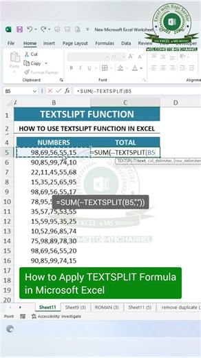 Apply the TEXTSPLIT formula in Excel! #exceltips #textsplit