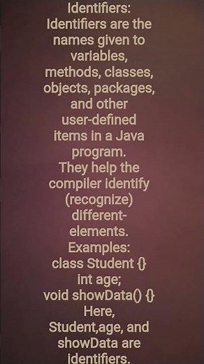 identifiers in java #short video#java programming#........