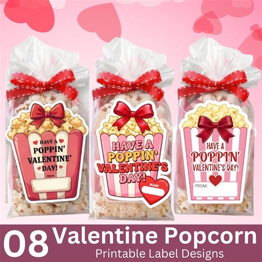 08 Printable Popcorn Valentine Labels, Classroom Valentines Treat Tags, Popcorn Labels Printable Sheets, Digital Download - Etsy