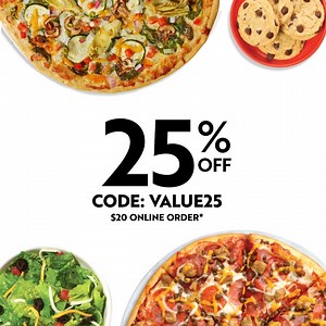 Make tonight pizza night! We are offering 25% off online orders so you can pre-order your pizza and pick it up quickly. Use code: VALUE25. *Available online only at participating locations for a limited time. $20 minimum purchase required. Discount off regular menu price. Excludes FAVES®, XLNY® and Friday pizza deals. Not valid with other offers. Limit 3. | Papa Murphy's Pizza