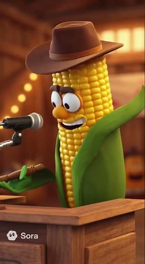 Corn food character cartoon as a auctioneer short