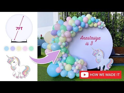 Unicorn party | Pastel colors balloons | Round backdrop with balloon garland