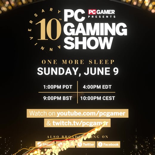13K views · 14 reactions | 1 night remaining. PC Gaming Show 2024. Be there. ⭐️ #PCGamingShow | PC Gamer | Facebook
