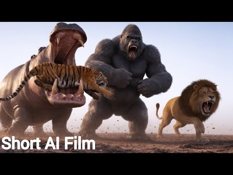 Simba and Shere Khan and King Kong vs Hippos - Jungle Clash – Titan Actions – AI Short Film
