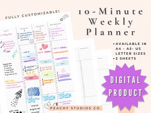 10-minute Weekly Minimalist Planner With Timetable, Customizable Digital and Printable Planner Graph and Grid Paper, Gridded - Etsy