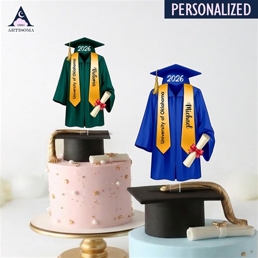 Personalized Graduation Cake Topper With Name & School, Custom Class of 2026 Cap Gown Cake Topper, Graduated Decoration, Congrats Grad Gift - Etsy