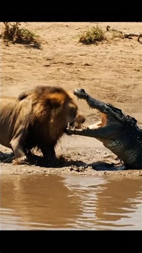 lion vs cocodile#animals #nature
