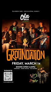 🌴🕯️ Big Island! Groundation is coming! 🕯️🌴 On March 14, 2025, experience Groundation in all its powers—no backing tracks, no click-tracks—just pure, live roots reggae at Ola Brew! 🎶✨ This is more than a concert; it’s a celebration of unity, love, and creation through music. 9 musicians, bringing the full force of keyboards, bass, drums, guitars, horns, and powerful male & female vocals, all coming together to make music the universal language. Get ready for classic favorites and a sneak pee