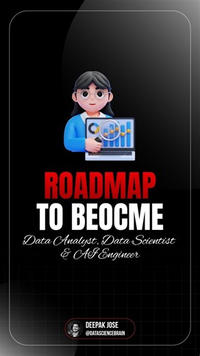 Deepak Jose | Data Science & Gen AI on Instagram: "Which path calls to you? 🚀 The data science field offers three exciting career trajectories, each with its own superpowers: 📊 Data Analyst - Master Excel, SQL, and BI tools to turn data into actionable insights 🔬 Data Scientist - Combine Python, advanced math, and ML to solve complex problems 🤖 AI Engineer - Build intelligent systems with ML, LLMs, and cutting-edge APIs The beautiful part? These paths aren't rigid—they overlap and evolve. Yo