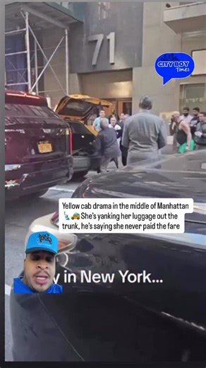 Yellow cab drama in the middle of Manhattan 🗽🚕 She’s yanking her luggage out the trunk, he’s saying she never paid the fare – classic NYC “he said, she said” on a busy sidewalk. 👀 Who do you think is in the wrong here: passenger or driver? #cityboytimes #NYC #NewYork #Manhattan #NYCNews #TaxiLife #CabDriver #StreetDrama #OnlyInNYC #NYCLife #CityStreets #UrbanWatch #ViralReels #ExplorePage #TrendingNow | Gomez V Omar