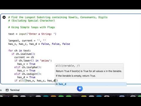 Python Program to Find the Longest Substring - Using Simple loops with Flags