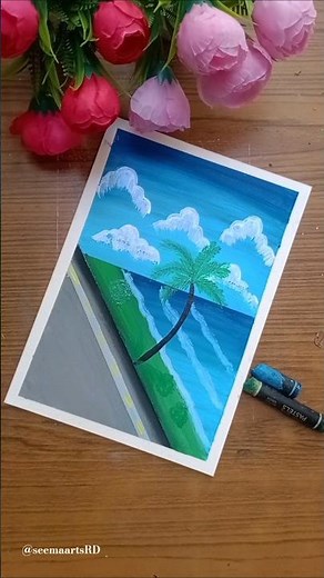 😍Easy Ocean View Drawing | Step by Step Scenery Art Tutorial #shorts
