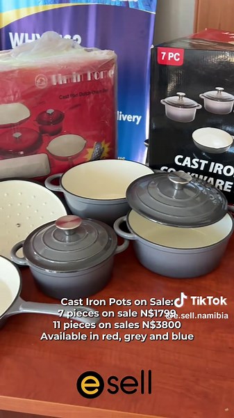Cast Iron Pots on Sale: - 11 pieces on sales N$3800 - 7 pieces on sale N$1799 - Aluminum Pots also available for N$1100