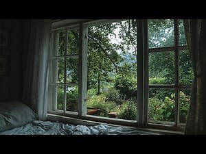 Relaxing Summer Rain With A Garden View🌧️Calm Rain Ambience For Reading, Sleeping, Etc.