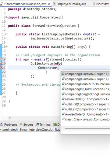 Find Youngest Employee Using Java Stream | Java Interview Question 🔥| DinaTechy #shorts