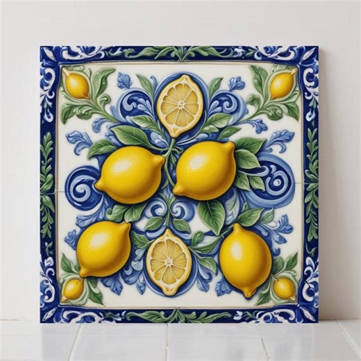Italian Tile - Sicilian Majolica Lemon Wall Art - Mediterranean Kitchen Backsplash Bathroom Decor - Etsy