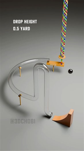 Tall colorful marble fountain destroyed by a nudge of a drop ball #aamr #animation