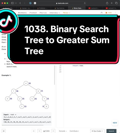 1038. Binary Search Tree to Greater Sum Tree #leetcode