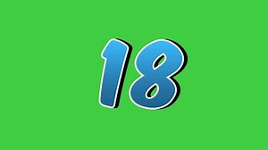 Number 18 eighteen symbol sign animation motion graphics cartoon blue color on green screen background,the number reveal on smoke,for video number for video elements