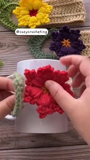 Crochet Flower Mug Cozy 🌸 Beautiful DIY Flower Coasters & Mug Wrap #satisfying #crochet #flowercraft