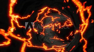 Abstract magma tunnel animation, 3D loop dynamic 4K fire and flaming moving background