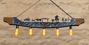 Western Chandelier: Rustic Farmhouse Ceiling Light With Cowboy Scene - Etsy