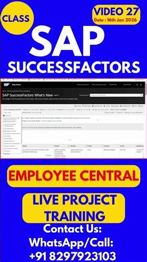 SAP SuccessFactors EC Training Online Tutorial Class 27 16th Jan 2026 #sapsuccessfactorstraining
